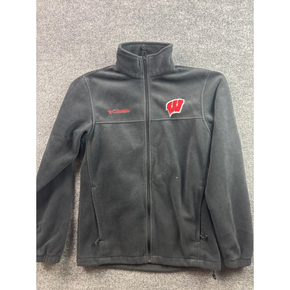 Columbia Fleece Jacket Mens Small Black Wisconsin Badgers Full‎ Zip XM3952
